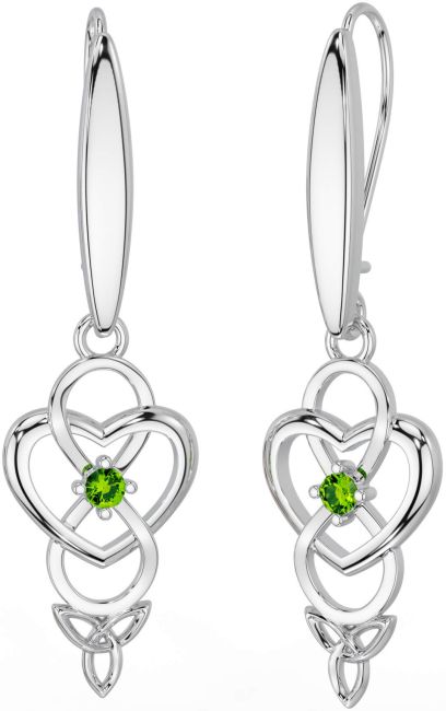 Peridot White Gold Infinity Celtic Trinity Knot Dangle Earrings