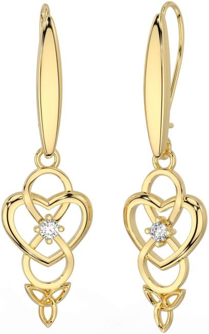 Diamond Gold Infinity Celtic Trinity Knot Dangle Earrings