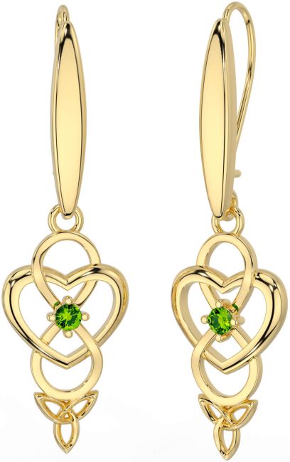 Peridot Gold Infinity Celtic Trinity Knot Dangle Earrings