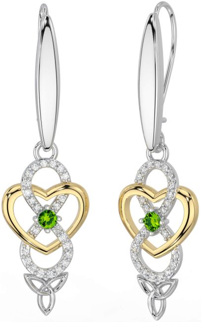 Diamond Peridot Gold Silver Infinity Celtic Trinity Knot Dangle Earrings