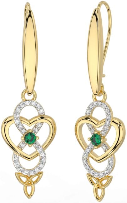 Diamond Emerald Gold Silver Infinity Celtic Trinity Knot Dangle Earrings