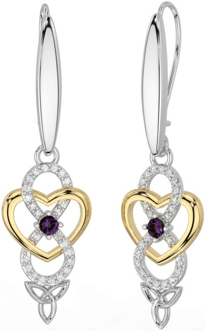 Diamond Alexandrite Gold Silver Infinity Celtic Trinity Knot Dangle Earrings