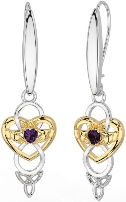 Alexandrite Or Argent celtique Claddagh Infini Trinité Noeud Pendre Des boucles d'oreilles