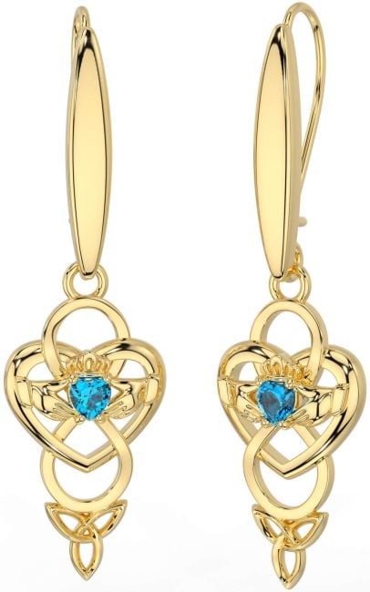 Topaz Gold Celtic Claddagh Infinity Trinity Knot Dangle Earrings