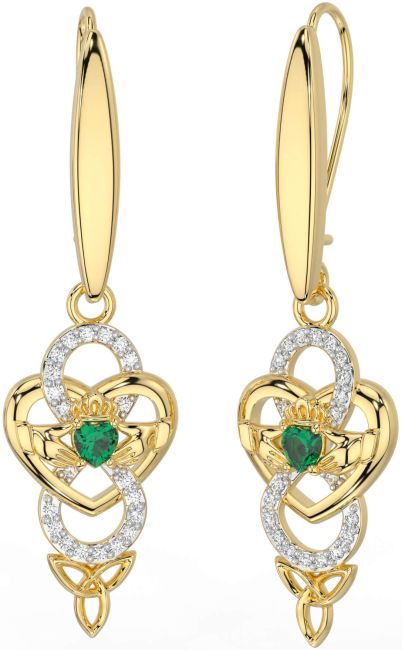 Diamond Emerald Gold Silver Celtic Claddagh Infinity Trinity Knot Dangle Earrings