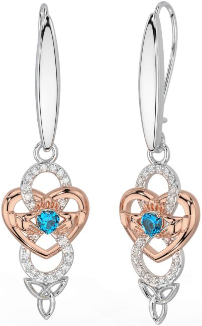 Diamante Topacio Rosa Oro Plata céltico Claddagh Infinidad Trinidad Nudo Colgar Pendientes