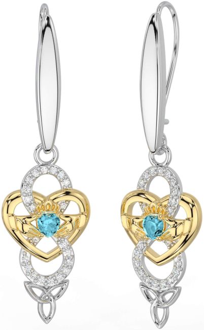 Diamante Água Marinha Ouro Prata céltico Claddagh Infinidade Trindade Nó Pendurar Brincos