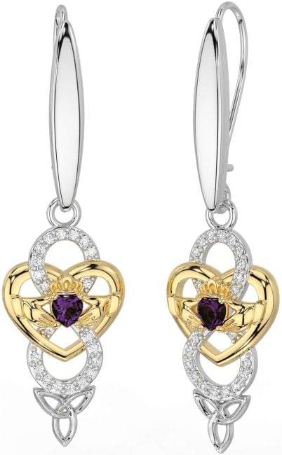 Diamond Alexandrite Gold Silver Celtic Claddagh Infinity Trinity Knot Dangle Earrings