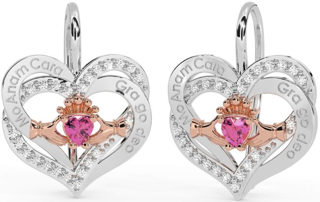 Diamond Pink Tourmaline Rose Gold Silver Irish 