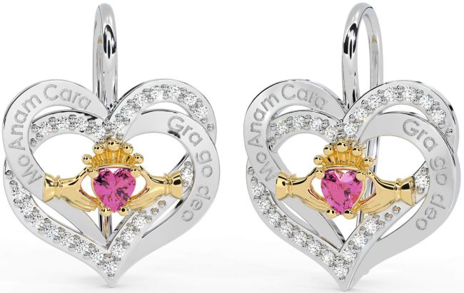 Diamond Pink Tourmaline Gold Silver Irish 