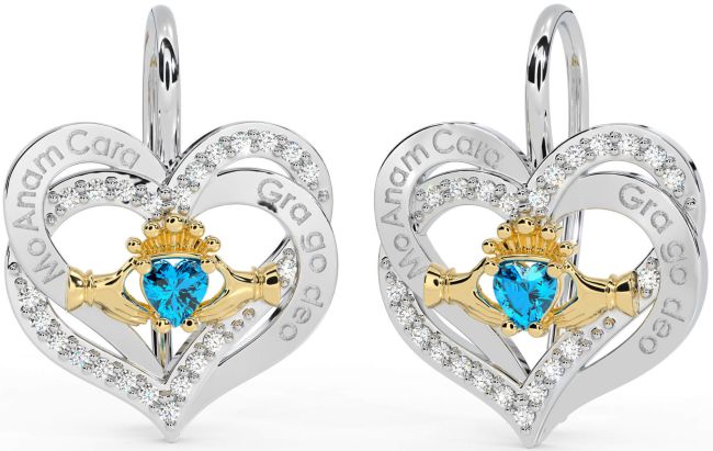 Diamant Topaz Zlato Strieborná írsky Moja spriaznená duša írsky Láska navždy Claddagh Srdce Visieť Náušnice