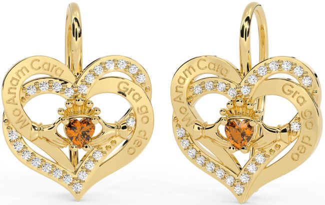 Diamond Citrine Gold Silver Irish My Soul Mate Irish Love Forever Cercei Claddagh Heart Dangle