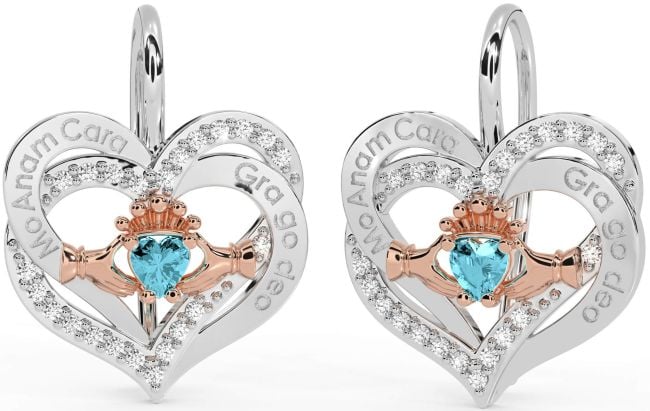 Diamond Aquamarine White Rose Gold Irish 