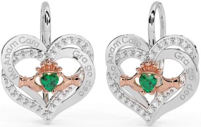 Diamond Emerald White Rose Gold Irish 