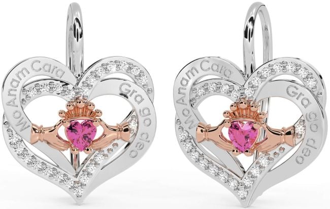 Diamond Pink Tourmaline White Rose Gold Irish 