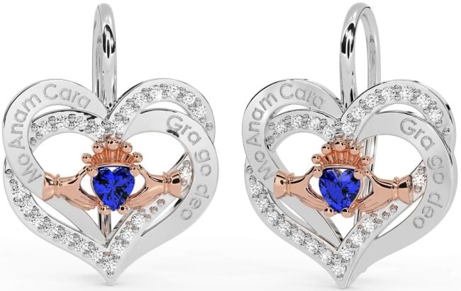 Diamond Sapphire White Rose Gold Irish 