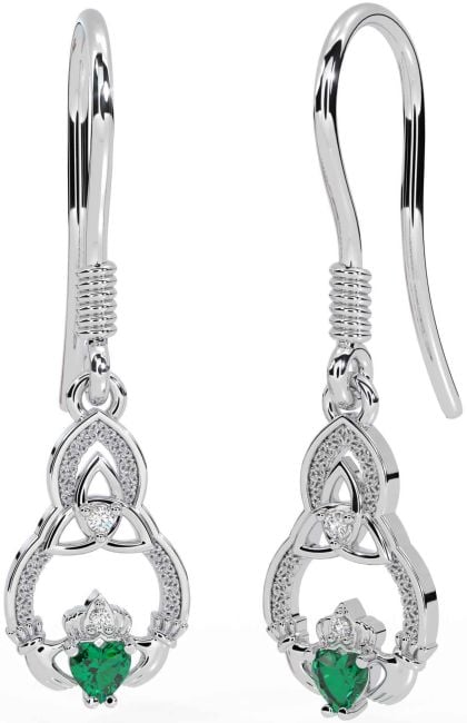 Diamond Smarald Argint Claddagh Celtic Trinity Knot Dangle Cercei