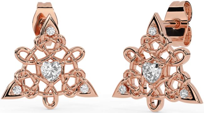 Diamond Rose Gold Silver Celtic Trinity Knot Stud Earrings