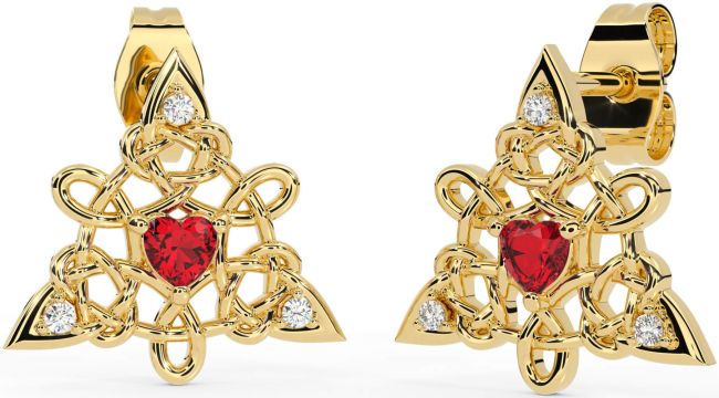 Diamond Ruby Gold Silver Celtic Trinity Knot Stud Earrings