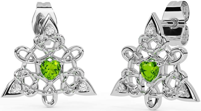 Diamond Peridot Silver Celtic Trinity Knot Stud Earrings