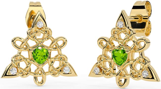 Diamond Peridot Gold Celtic Trinity Knot Stud Earrings