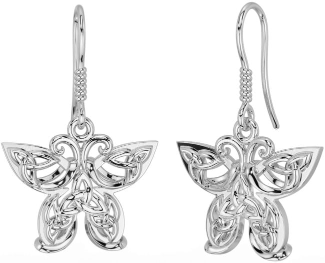 Silver Celtic Trinity Knot Butterfly Dangle Earrings