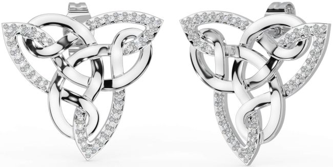 Diamond Silver Trinity Knot Stud Earrings