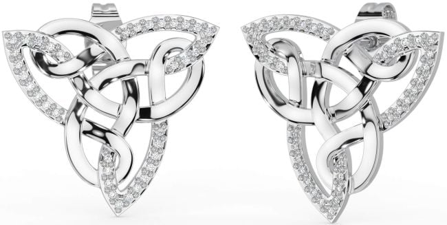 Diamond White Gold Trinity Knot Stud Earrings