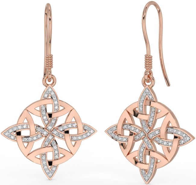 Diamond Rose Gold Celtic Dangle Earrings