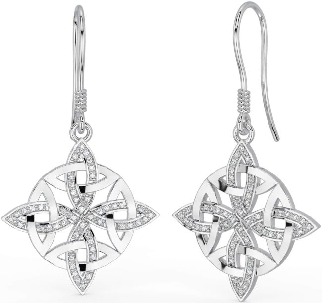 Diamond Silver Celtic Dangle Earrings