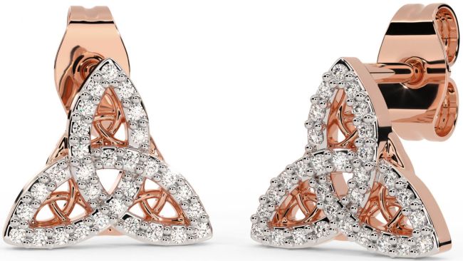 Diamond Rose Gold Silver Celtic Trinity Knot Stud Earrings