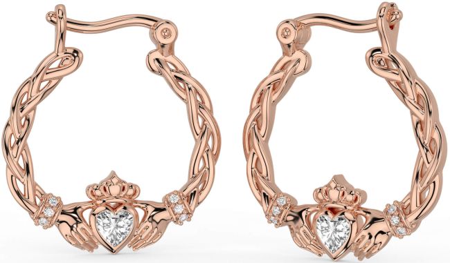 Diamante Rosa Oro Plata céltico Claddagh Perla Colgar Pendientes