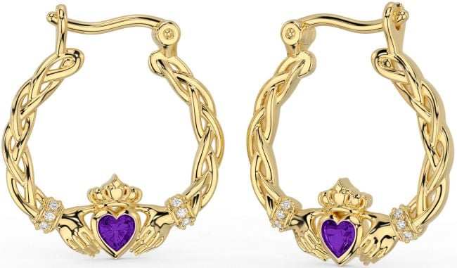 Diamond Amethyst Gold Silver Celtic Claddagh Pearl Dangle Earrings