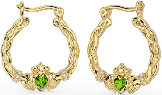 Diamant Peridot Guld Silver Keltiskt Claddagh Pärla Dingla Örhängen