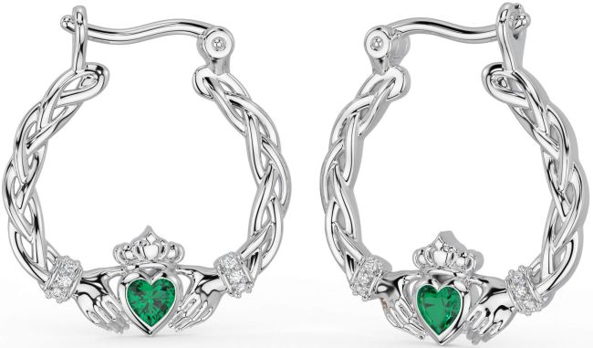 Diamante Smeraldo Bianco Oro celtico Claddagh Perla Penzolare Orecchini