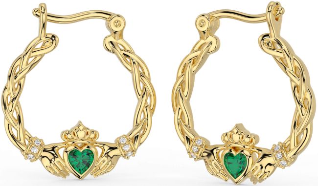 Diamante Esmeralda Oro céltico Claddagh Perla Colgar Pendientes