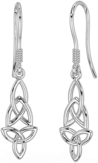 White Gold Celtic Trinity Knot Dangle Earrings