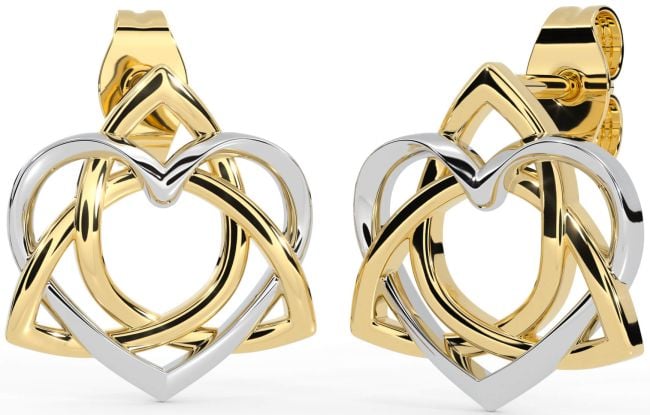 Gold Silver Celtic Trinity Knot Heart Stud Earrings