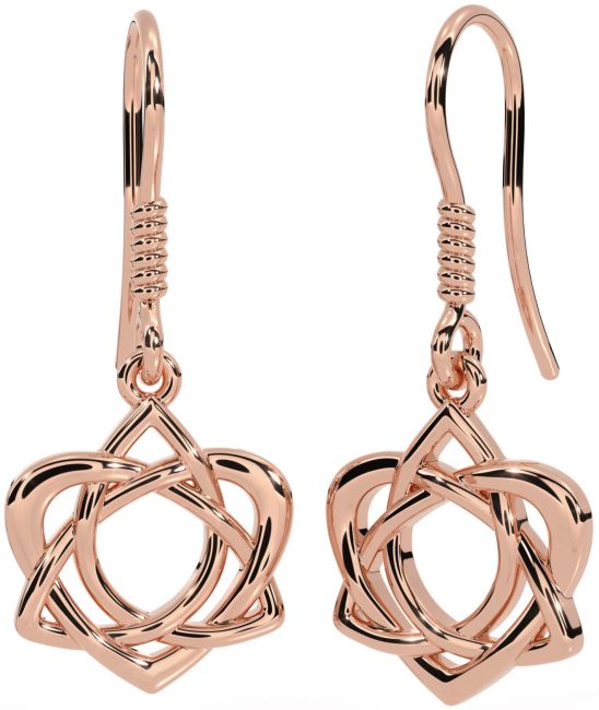 Rose Gold Silver Celtic Trinity Knot Heart Dangle Earrings