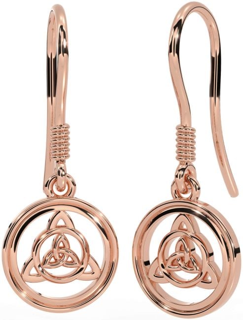 Rose Gold Silver Celtic Trinity Knot Dangle Earrings