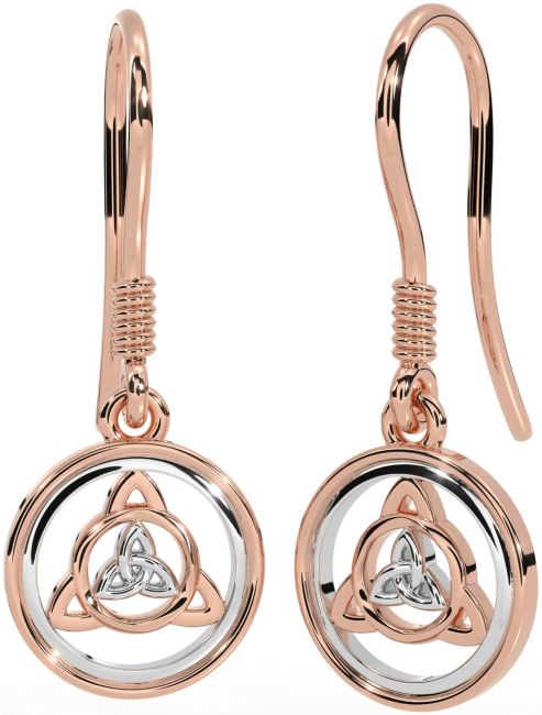 White Rose Gold Celtic Trinity Knot Dangle Earrings