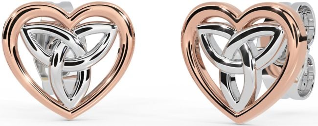 Rose Gold Silver Celtic Trinity Knot Heart Stud Earrings