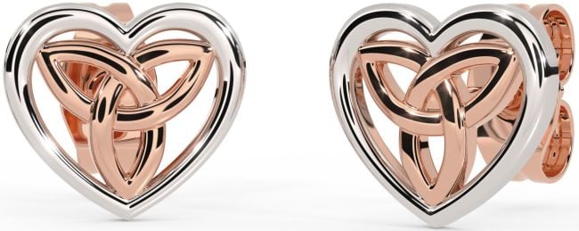 Rose Gold Silver Celtic Trinity Knot Heart Stud Earrings