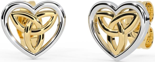 Gold Silver Celtic Trinity Knot Heart Stud Earrings