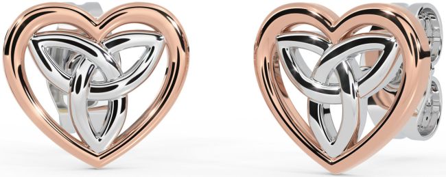 White Rose Gold Celtic Trinity Knot Heart Stud Earrings