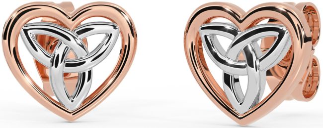 Rose Gold Silver Celtic Trinity Knot Heart Stud Earrings