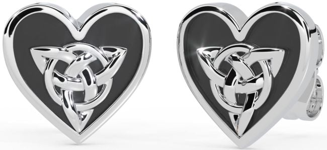 Silver Black Rhodium Celtic Trinity Knot Heart Stud Earrings