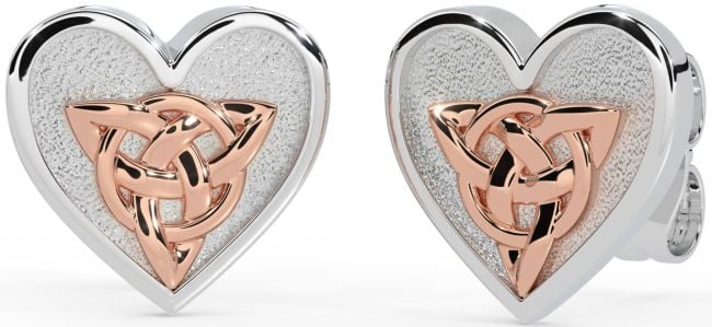 Rose Gold Silver Celtic Trinity Knot Heart Stud Earrings