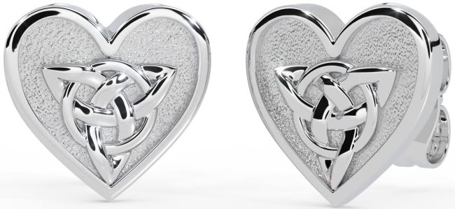 White Gold Celtic Trinity Knot Heart Stud Earrings