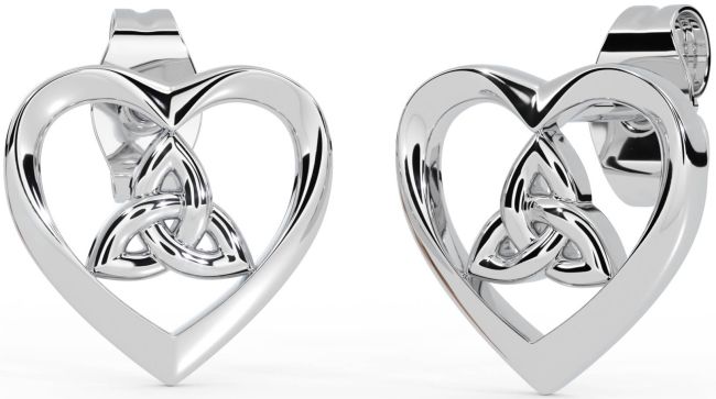 Silver Celtic Trinity Knot Heart Stud Earrings